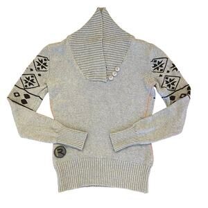 Gersemi Sweater Womens Medium Gray Equestrian Scandinavian Cotton Fair Isle Logo